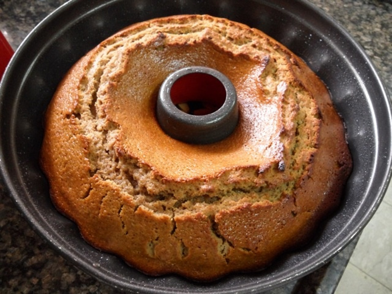 Lekach, a Jewish honey cake, in a Bundt pan