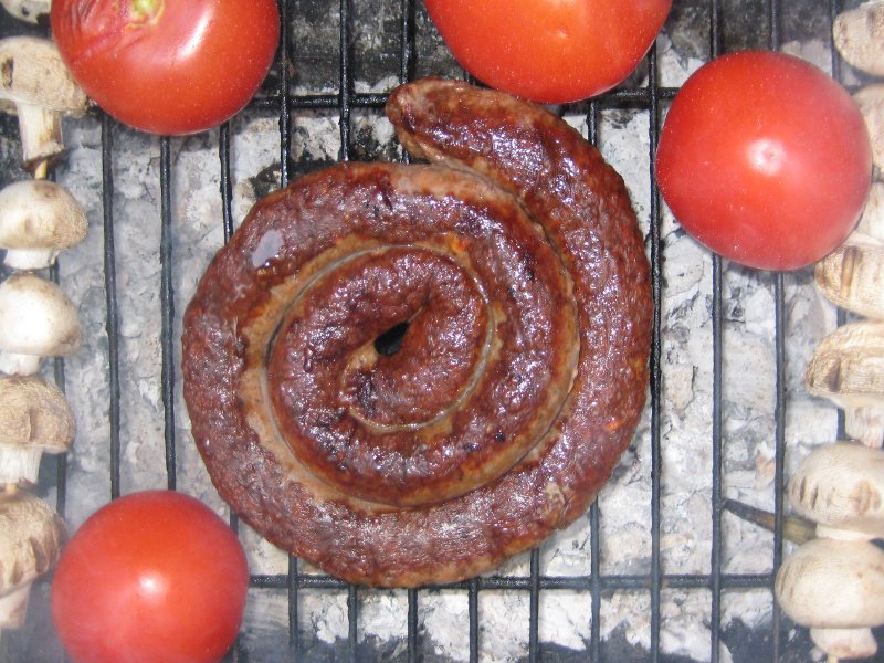 South African boerewors on the grill