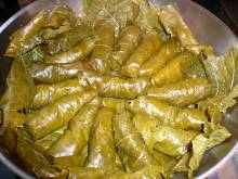 Dolmathes (Greek grape leaves stuffed with rice and meat)