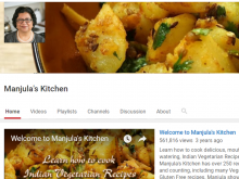 Screenshot of Manjula's Kitchen homepage on YouTube