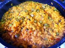Pot of arroz con gandules