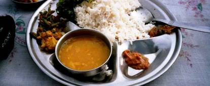 Dal Bhat Tarkari (Nepalese vegetable curry with lentil soup and rice)