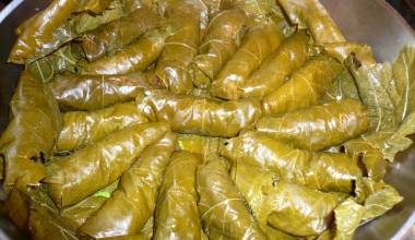 Dolmathes (Greek grape leaves stuffed with rice and meat)