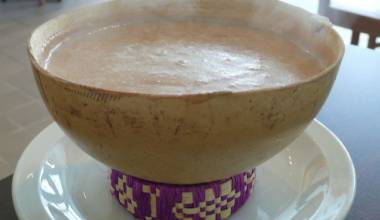 Bowl of hot champurrado, a Mexican chocolate-cornmeal beverage