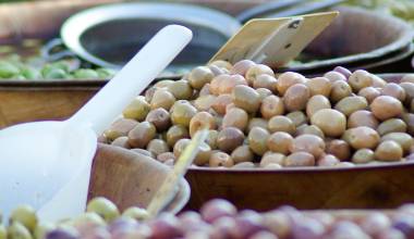 Bowls of olives at the market