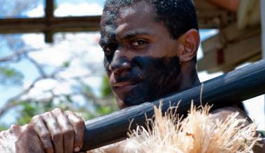 Fijian man in warrior costume