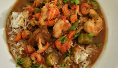 Chicken, sausage and shrimp gumbo