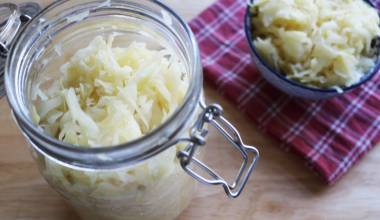 A jar of fresh, homemade sauerkraut