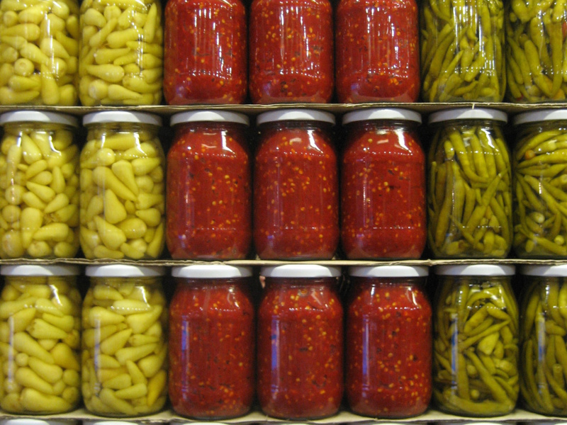Stacks of home-canned goods